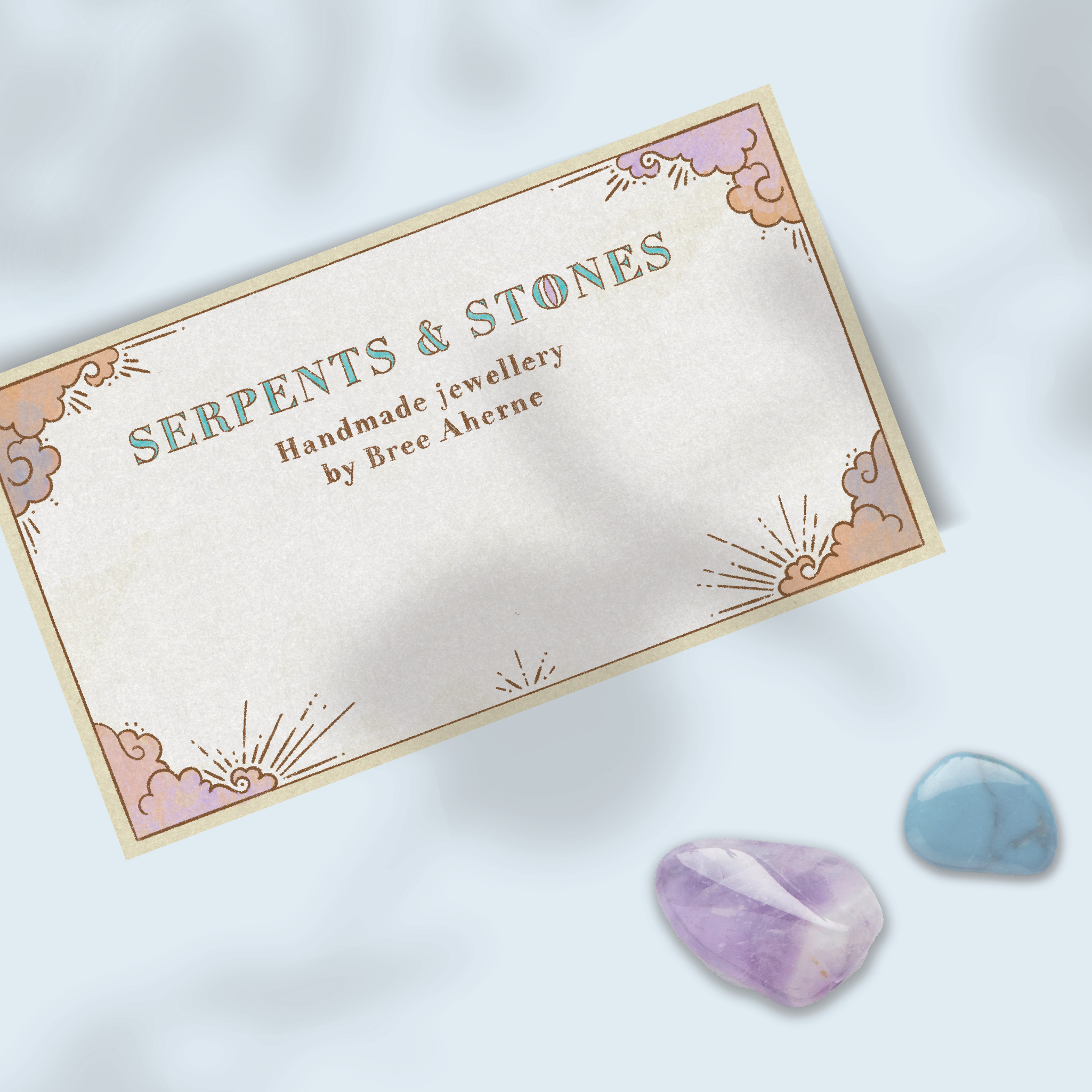 Business card and gem stones