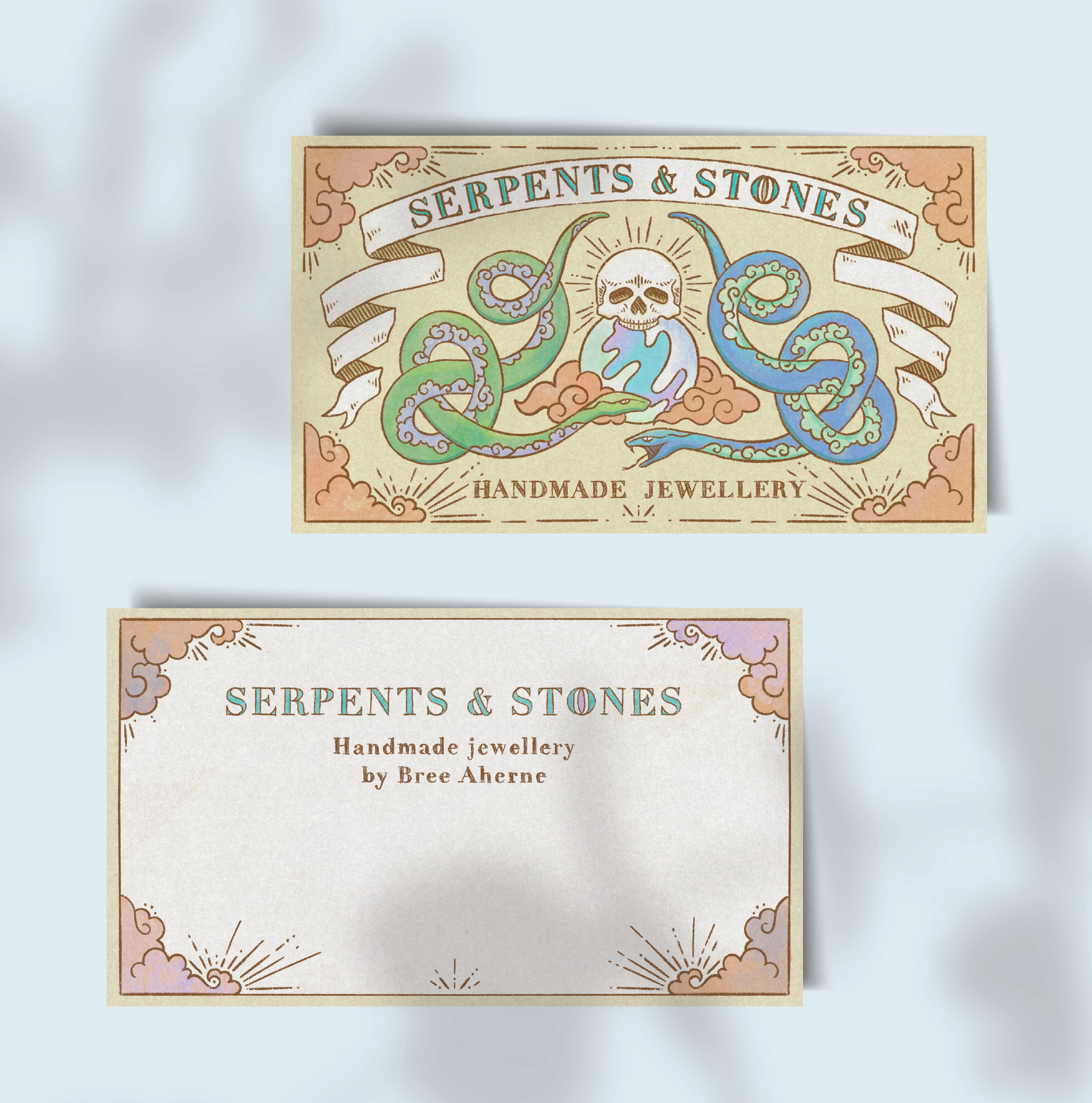 Business cards with snakes and skull